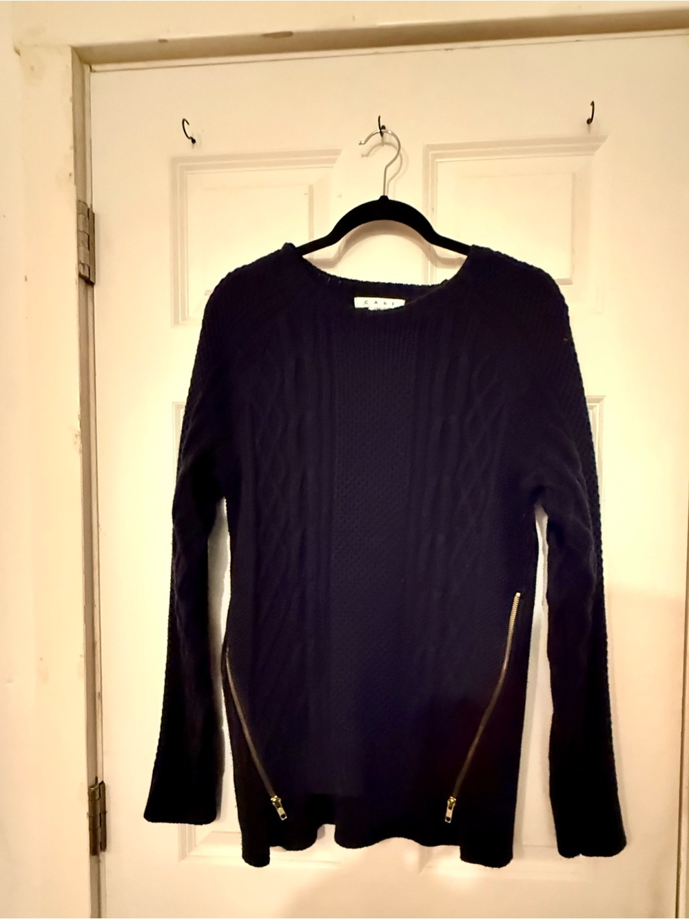Cabi Women’s Black Cable Knit Sweater with Zip Details